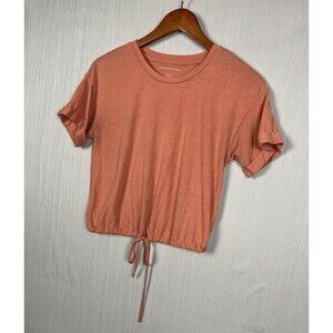 American Eagle Shirt Womens Medium Pink Cropped Drawstring Hem Short Sleeve Top